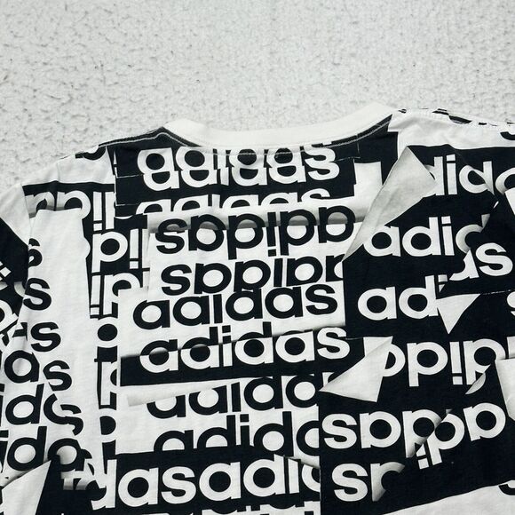 Adidas Boy's Large (14/16) Black White Logo Short Sleeve Athletic T Shirt - Picture 12 of 15